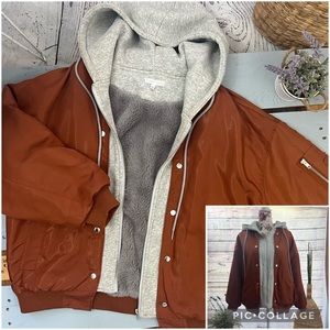 Emory Park Oversized Bomber Jacket with Marl Hood and Faux Fur Lining. XS
